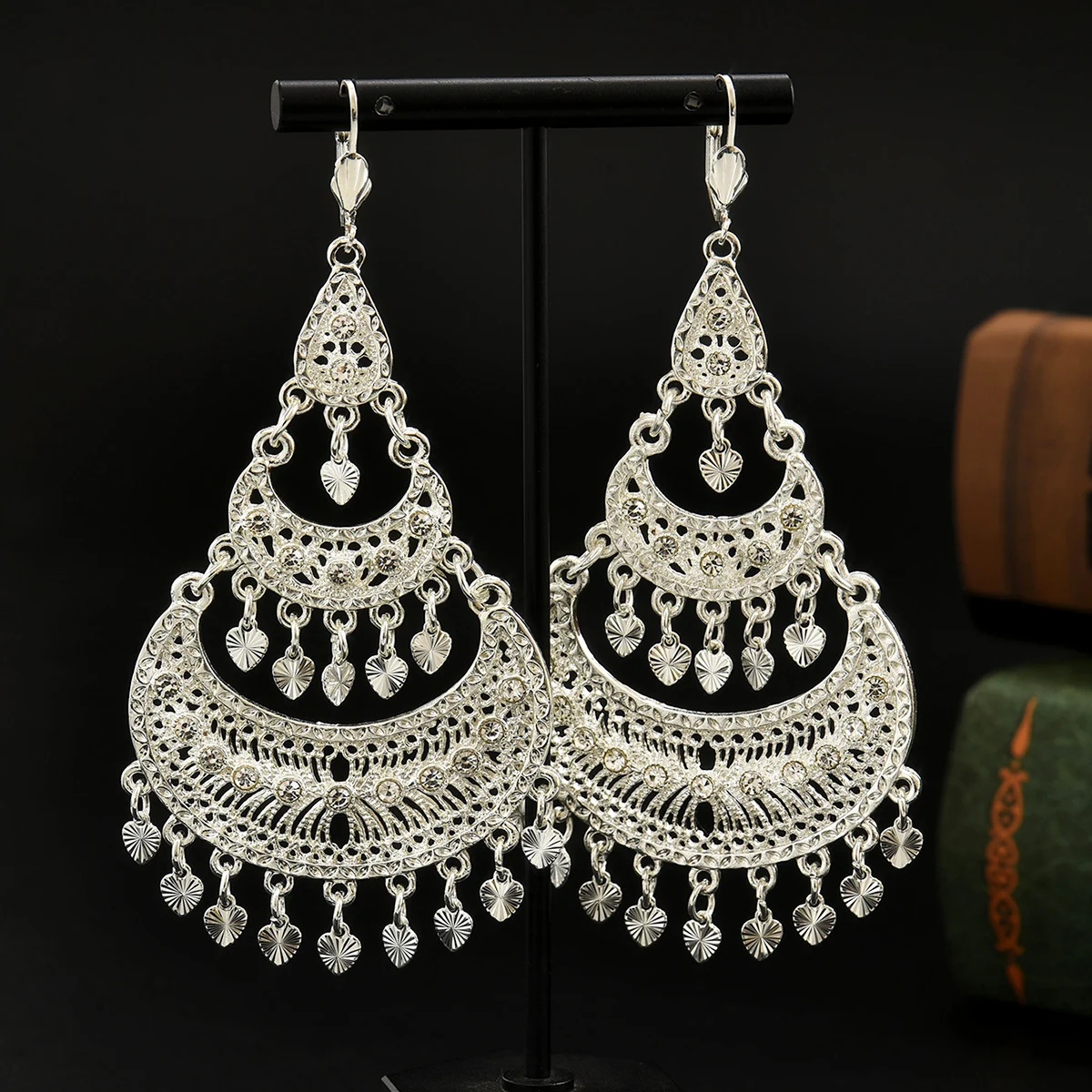 Vintage Boho 24K Gold Plated Heart Tassel Earrings Hollow Moon Design Long Earrings Arabic Bride Copper Jewelry Ramadan Gifts