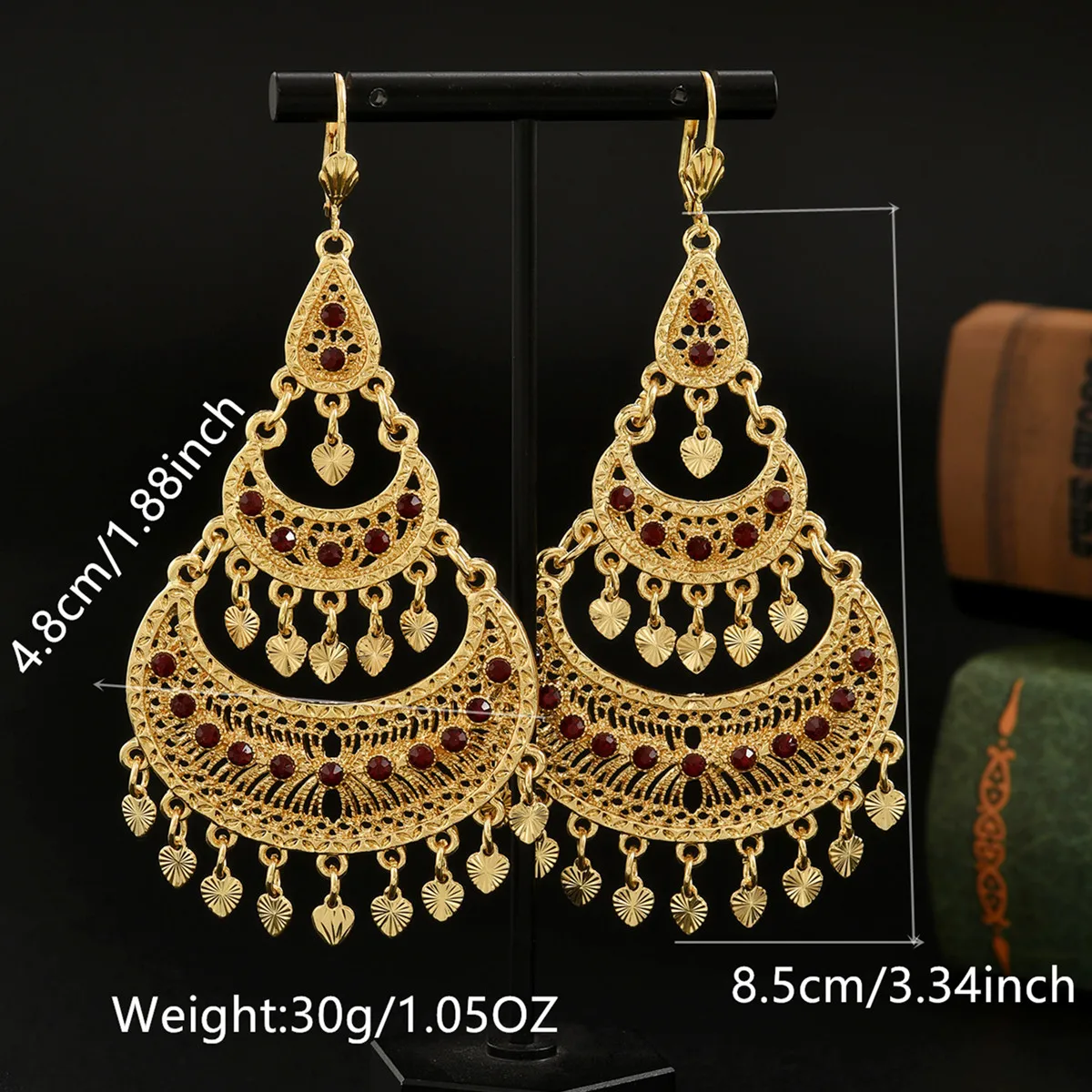Vintage Boho 24K Gold Plated Heart Tassel Earrings Hollow Moon Design Long Earrings Arabic Bride Copper Jewelry Ramadan Gifts