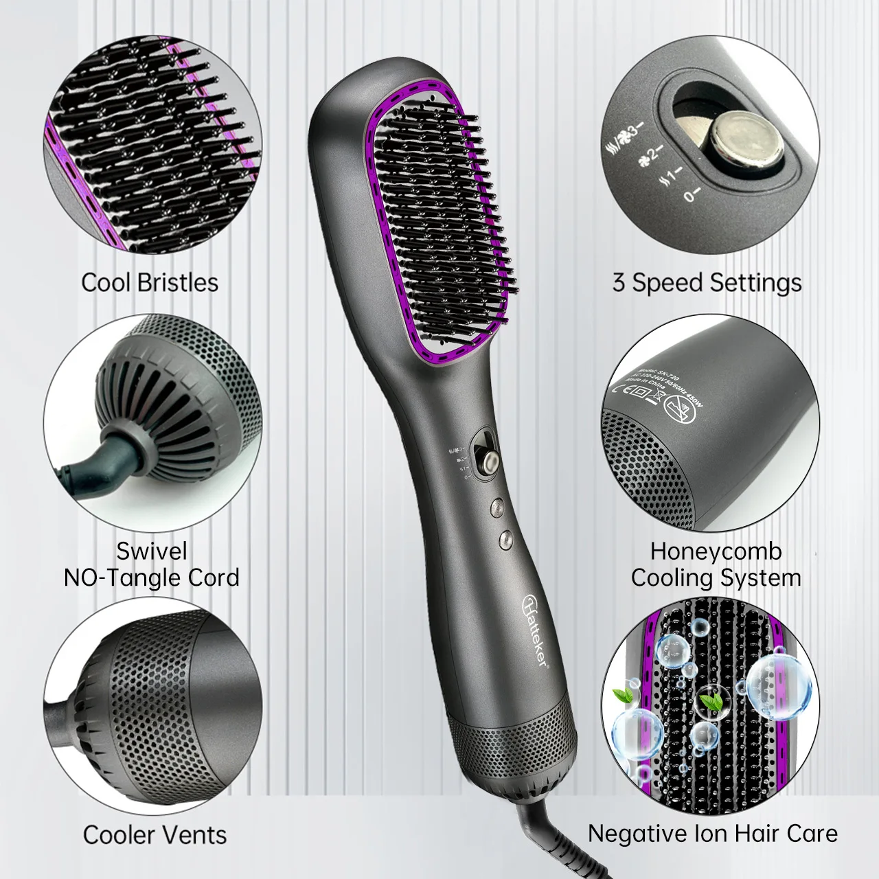 Hatteker EU Hot Air Comb Styling Comb for Straight Curly Electric Air Brush Women Anion Heating Comb Hair Straightening Brush