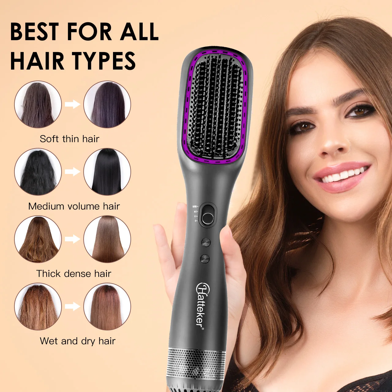 Hatteker EU Hot Air Comb Styling Comb for Straight Curly Electric Air Brush Women Anion Heating Comb Hair Straightening Brush