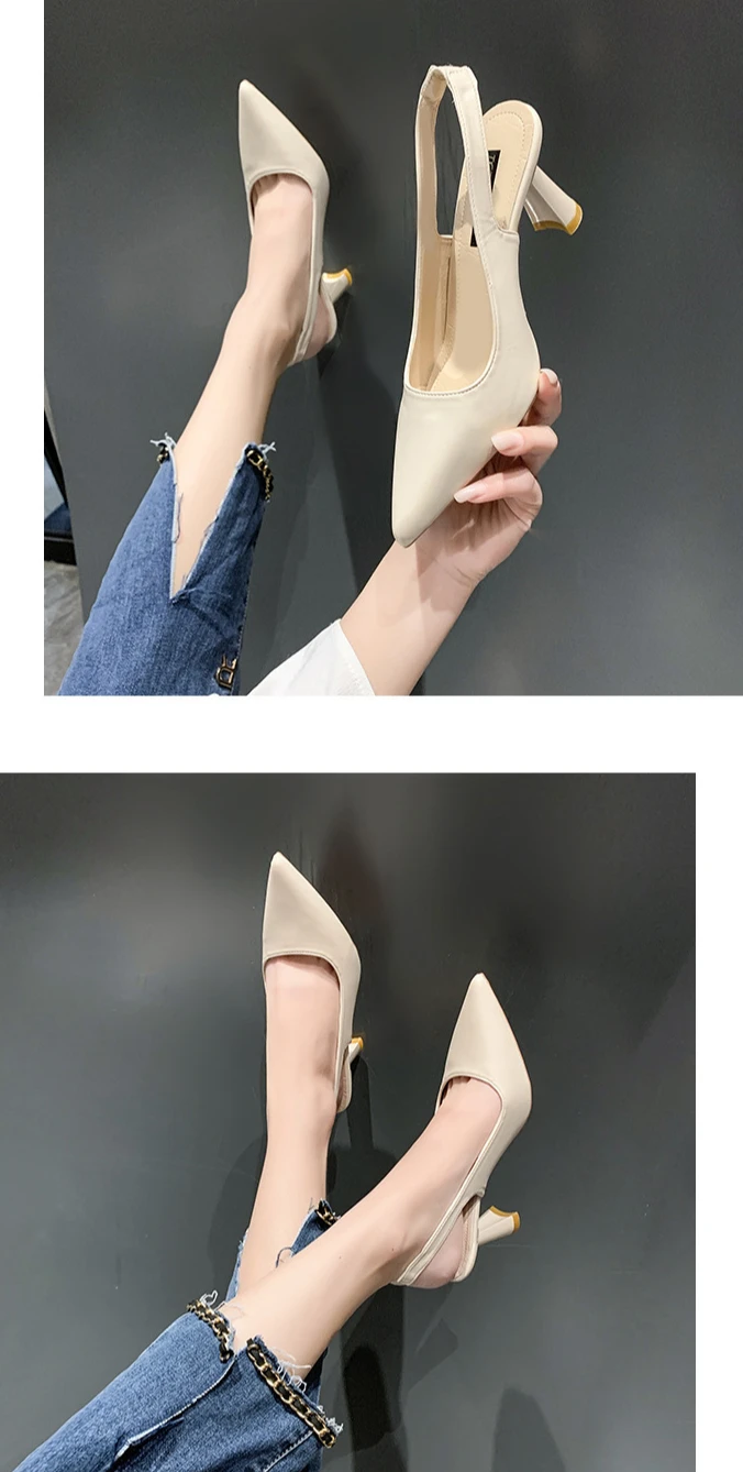 Summer Fashion New Breathable Pointed Toe Stiletto Heel PU Comfortable and Elegant Women's Shoes Shallow Mouth Sexy Sandals