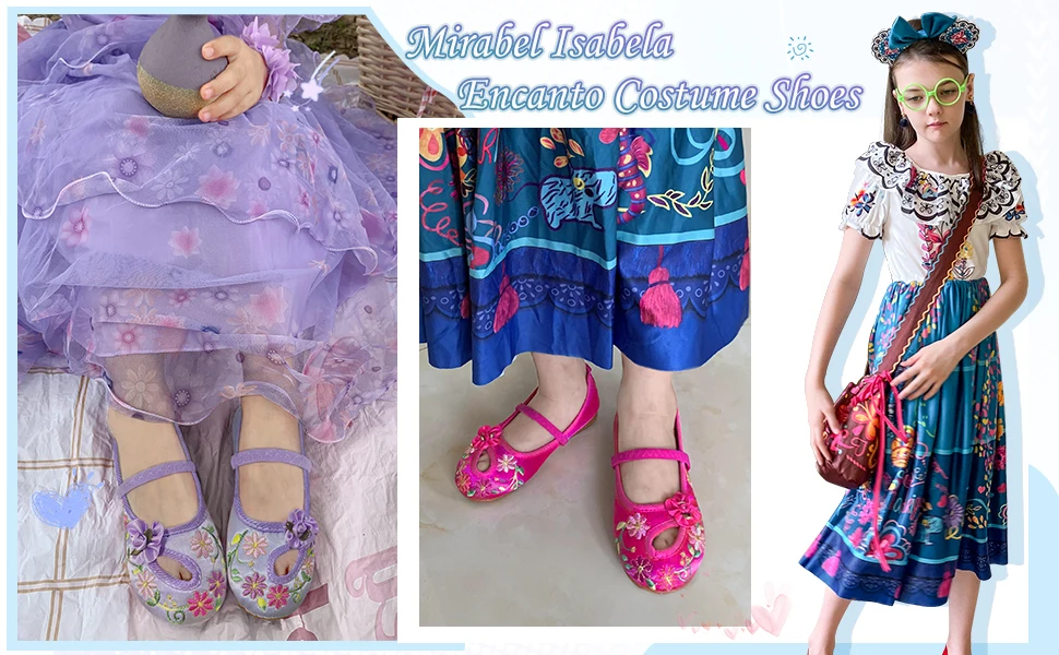 Little Girls Casual Comfortable Flats Shoes Kids Movie Same Style Encanto Mirabel Isabela Madrigal Carnival Party Cosplay Shoes