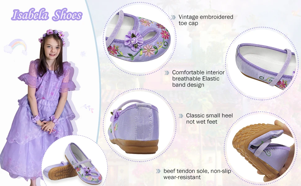 Little Girls Casual Comfortable Flats Shoes Kids Movie Same Style Encanto Mirabel Isabela Madrigal Carnival Party Cosplay Shoes