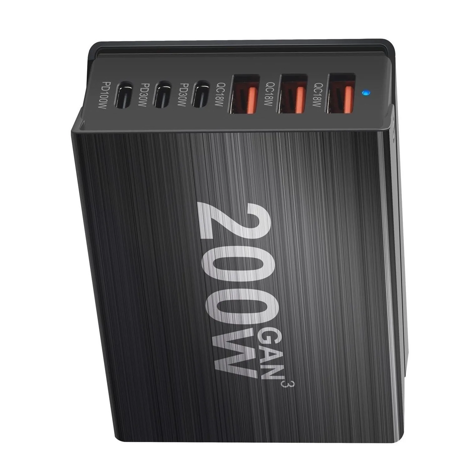USB-C Fast Charning 200W 6-Port Charging Station Hub PD Charger for Phones and Tablets, Portable Design