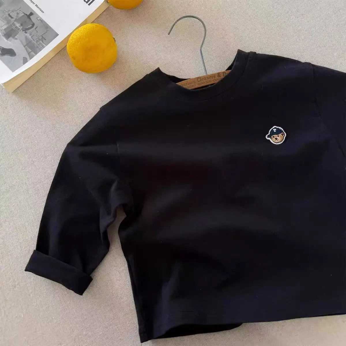 Children's Long Sleeved T-Shirt, Pure Cotton Breathable Base Shirt, Spring Boys and Girls Cartoon Teddy Bear Striped Base Shirt