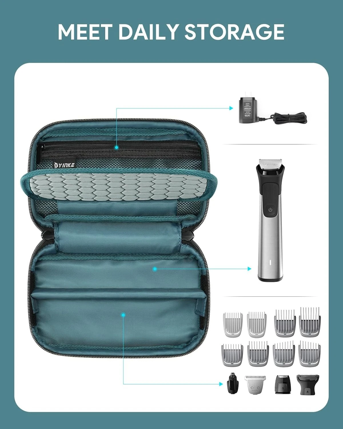 Yinke Travel Shaver Case for Multigroom Series 3000/5000/7000/9000,Men's Electric Beard Trimmer Attachment Storage Bag Organizer