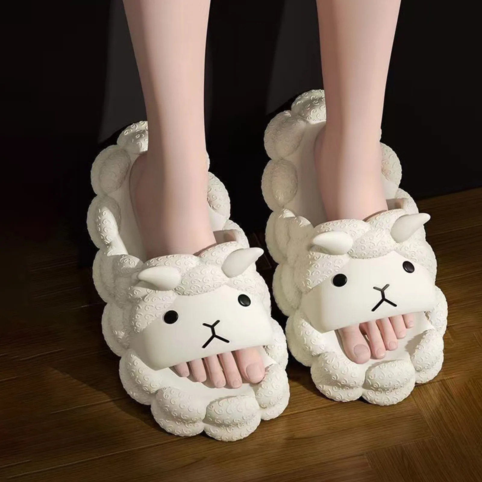 Cute Sheep Women's Slippers Soft Thick Sole Pvc Bathroom Slipper Cartoon Printed Anti Slip Couples Home Slippers