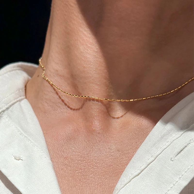 925 Sterling Silver Necklace With Simple Geometric Bead Choker Shiny And Delicate Collarbone Chain For Women's Fashion Jewellery