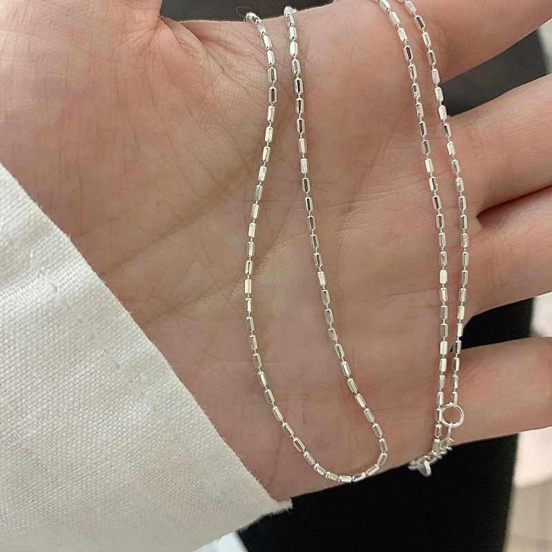 925 Sterling Silver Necklace With Simple Geometric Bead Choker Shiny And Delicate Collarbone Chain For Women's Fashion Jewellery