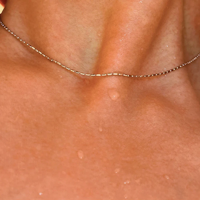925 Sterling Silver Necklace With Simple Geometric Bead Choker Shiny And Delicate Collarbone Chain For Women's Fashion Jewellery