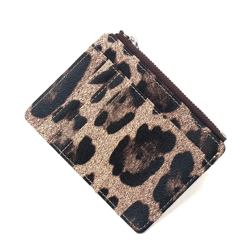 Leopard Pattern Multi Slot Card Sleeve PU Leather Credit Card Holder Id Holder Badge Holder Bus Card Case