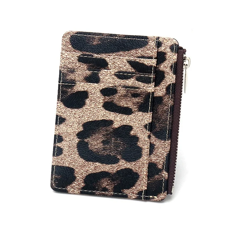 Leopard Pattern Multi Slot Card Sleeve PU Leather Credit Card Holder Id Holder Badge Holder Bus Card Case