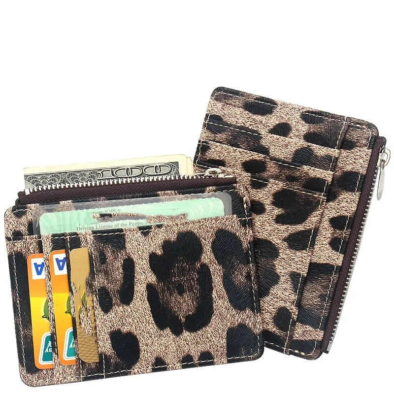 Leopard Pattern Multi Slot Card Sleeve PU Leather Credit Card Holder Id Holder Badge Holder Bus Card Case