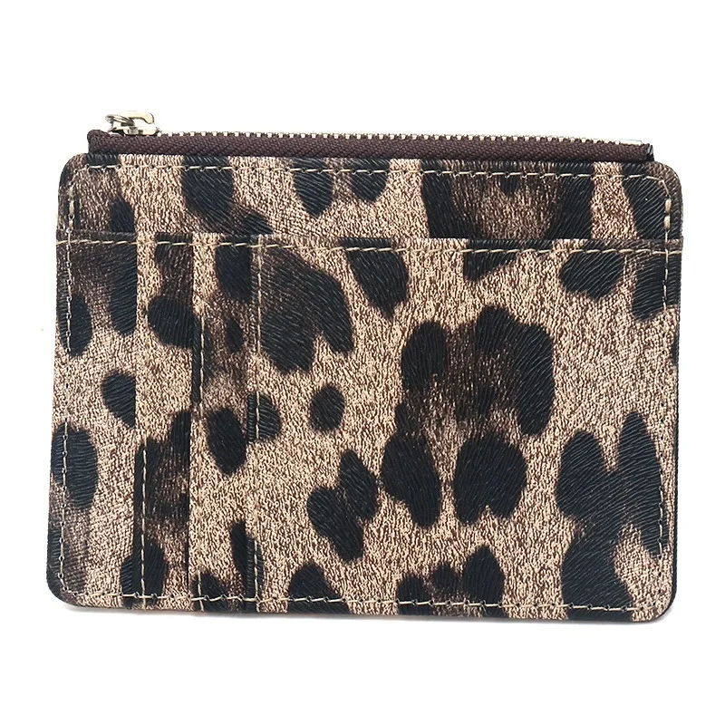 Leopard Pattern Multi Slot Card Sleeve PU Leather Credit Card Holder Id Holder Badge Holder Bus Card Case