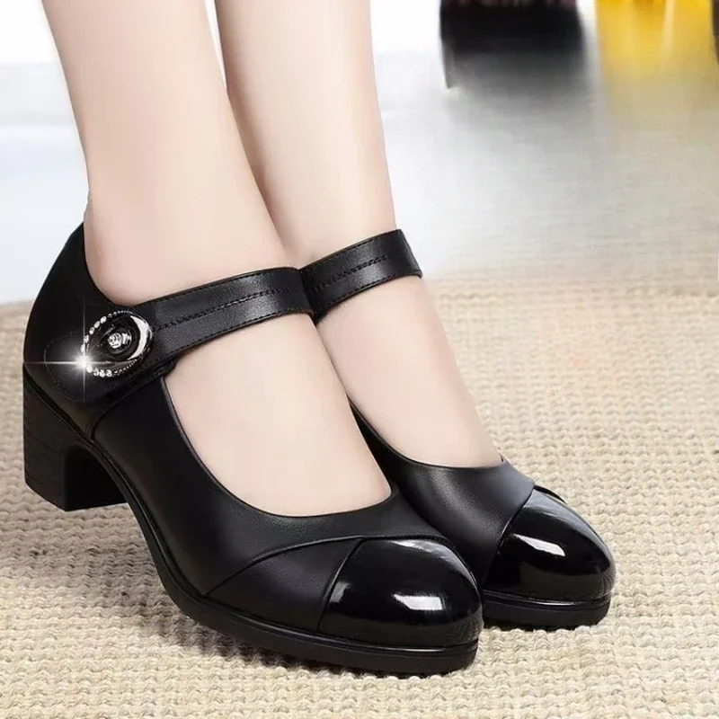 Spring/autumn New Pointed Head Square with Solid Color Thick Heel Shoes Fashion Comfortable Sexy Casual Banquet Women's Shoes