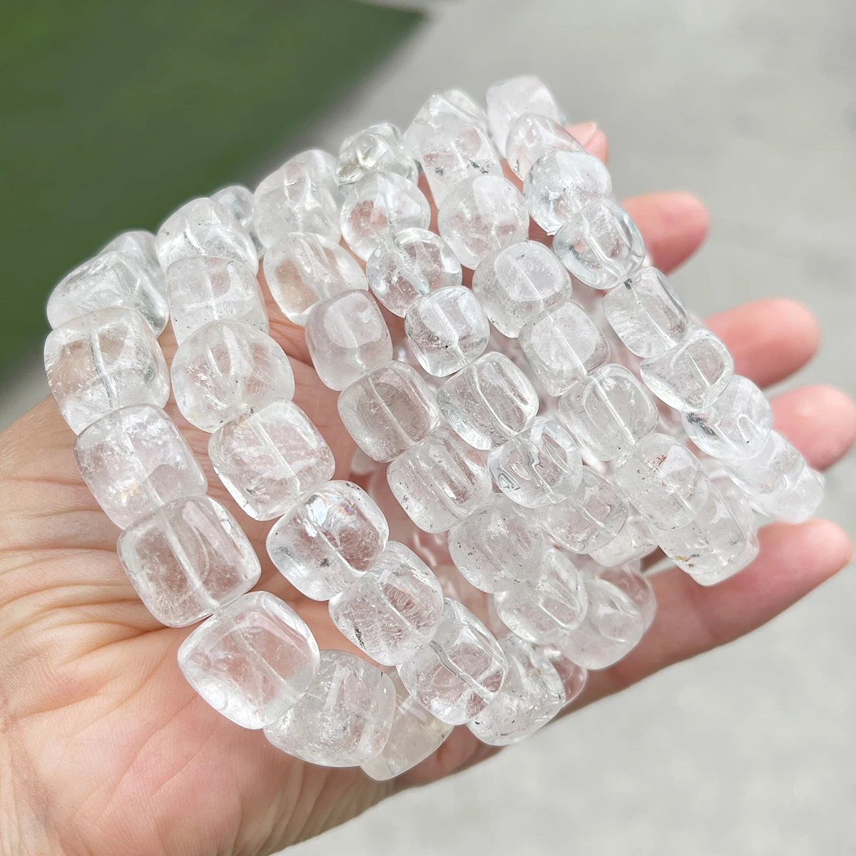 JD Natural Stone Rock Quartz Irregular Square Bead Bracelet Women Reiki Healing Crystal Stretch Bangles Yoga Jewelry Female