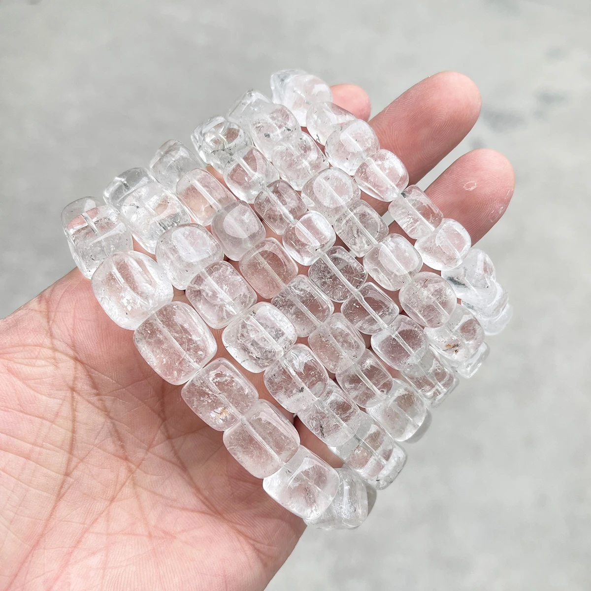 JD Natural Stone Rock Quartz Irregular Square Bead Bracelet Women Reiki Healing Crystal Stretch Bangles Yoga Jewelry Female