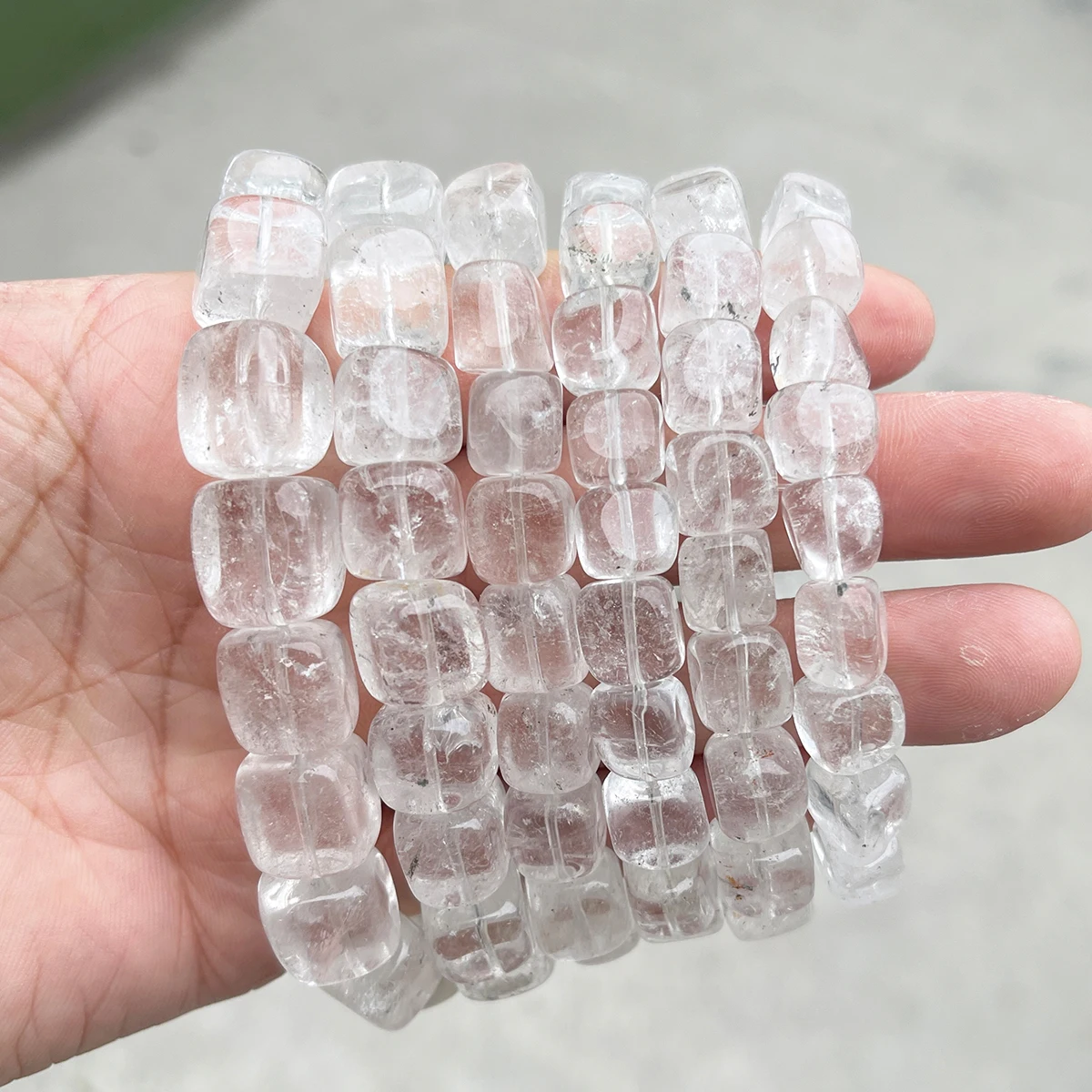 JD Natural Stone Rock Quartz Irregular Square Bead Bracelet Women Reiki Healing Crystal Stretch Bangles Yoga Jewelry Female