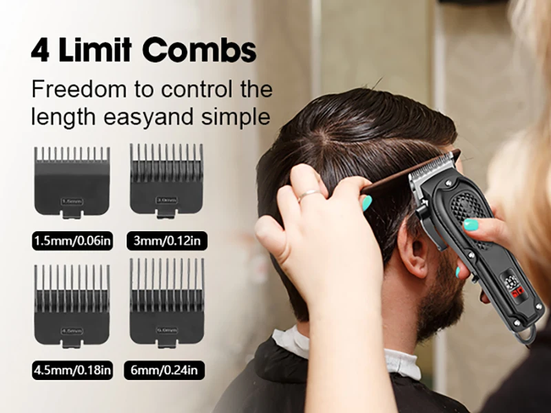 Barber Electric Hair Trimmer Men Rechargeable Cordless Beard Shaver Hair Length Adjustable Electric Hair Clipper Trimming Tool
