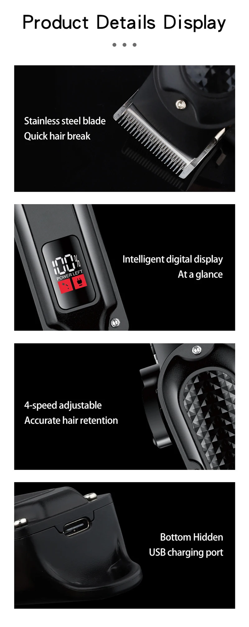 Barber Electric Hair Trimmer Men Rechargeable Cordless Beard Shaver Hair Length Adjustable Electric Hair Clipper Trimming Tool