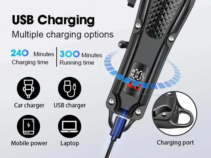 Barber Electric Hair Trimmer Men Rechargeable Cordless Beard Shaver Hair Length Adjustable Electric Hair Clipper Trimming Tool