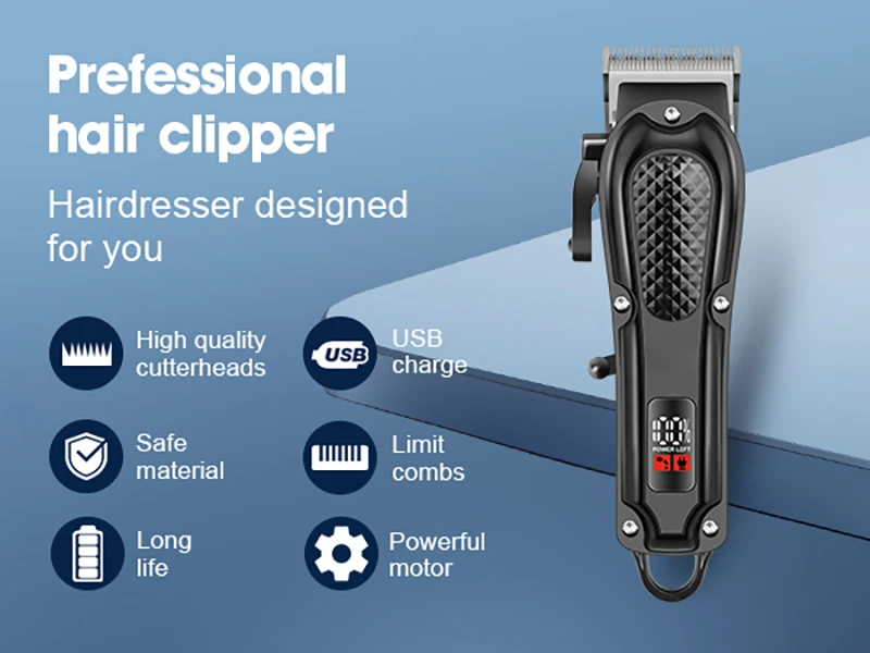 Barber Electric Hair Trimmer Men Rechargeable Cordless Beard Shaver Hair Length Adjustable Electric Hair Clipper Trimming Tool
