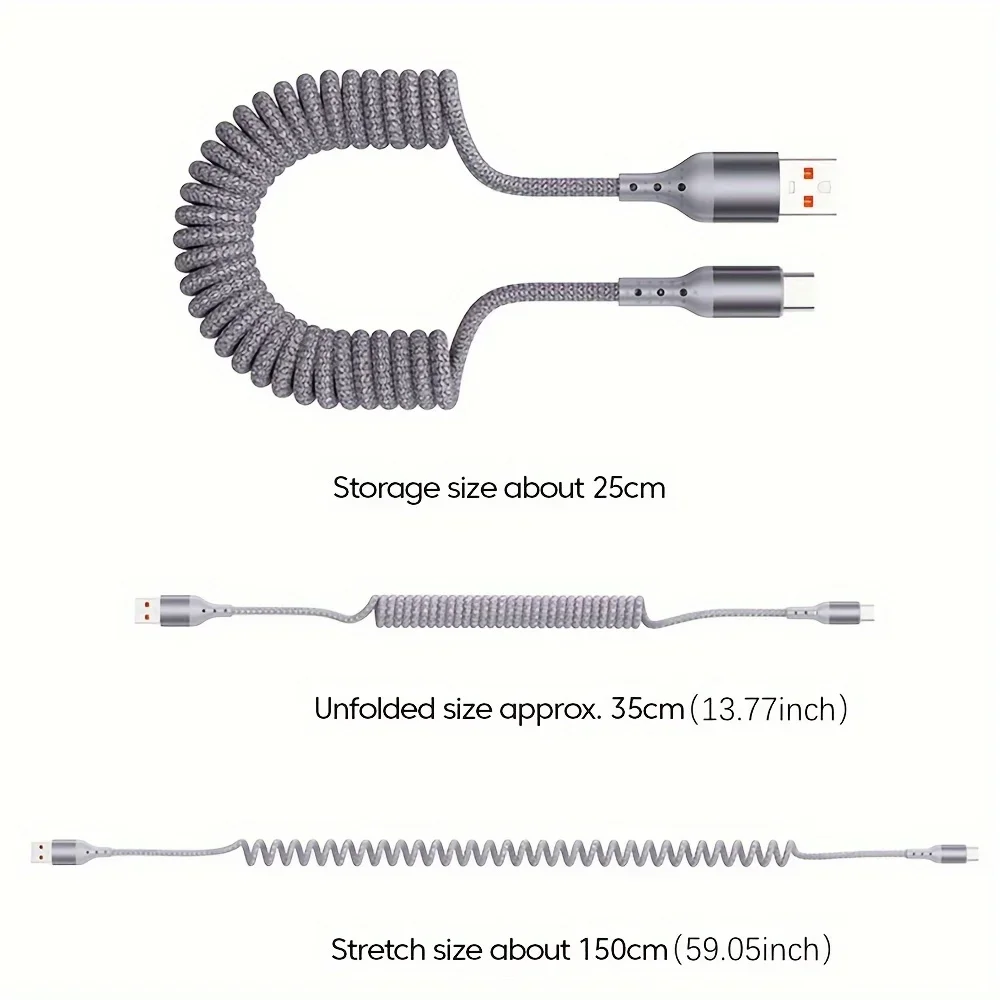 25CM To 1.5M Car Spring Charge Cable 100W Fast Charging USB C To Type C Cable For iPhone 16 15 Huawei Xiaomi Samsung Type C Cord