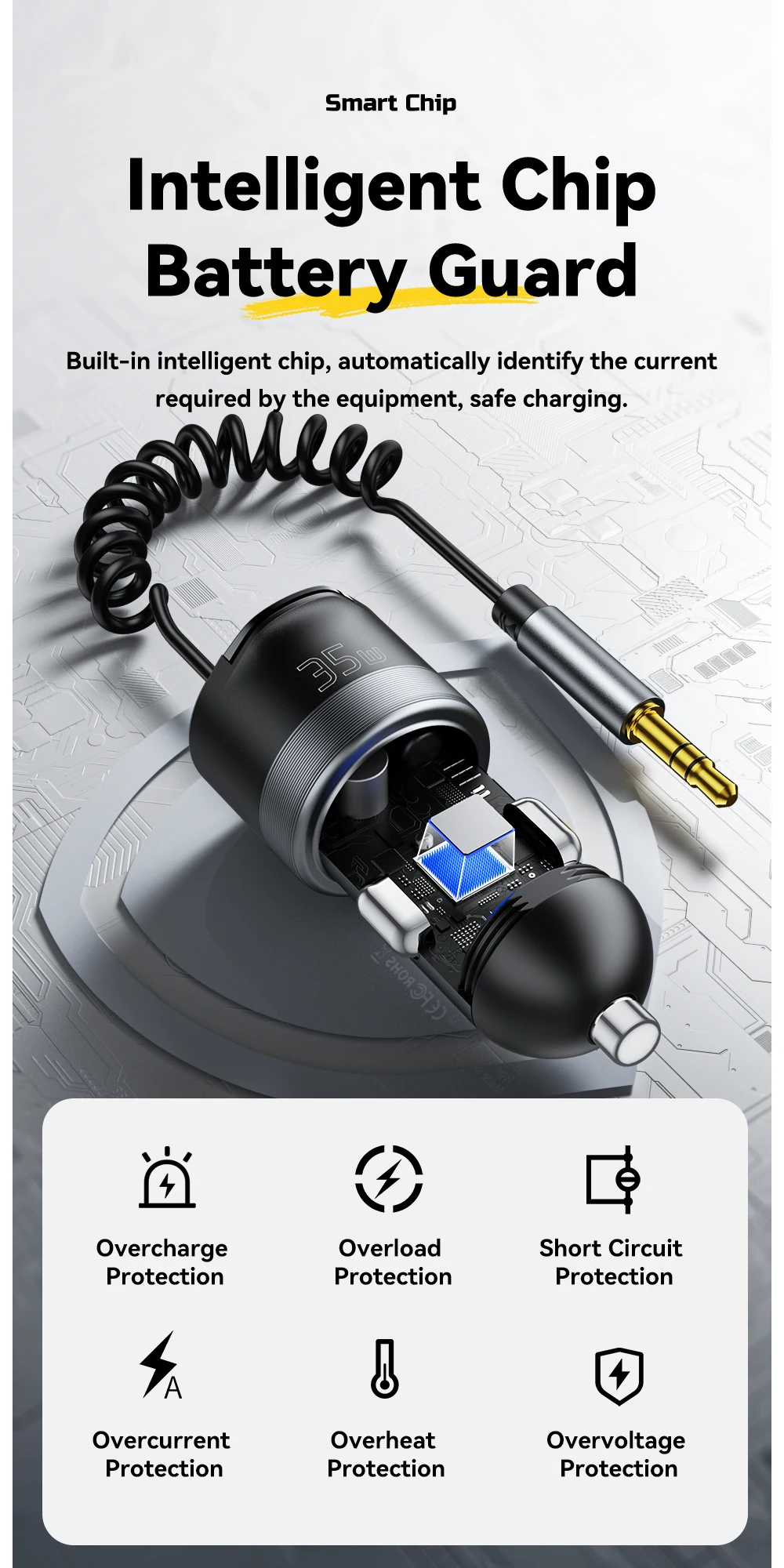 Essager 35W Dual Port Car Charger Bluetooth 5.3 AUX Retractable 3.5mm Jack Cable Fast Charge for iPhone 16 Huawei Xiaomi Samsung