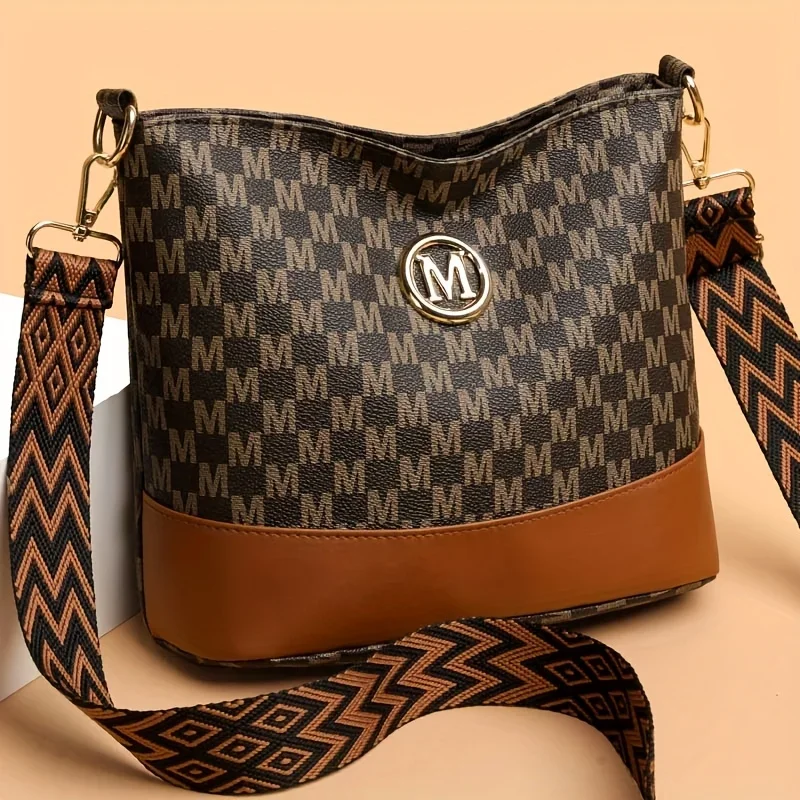 Stylish Letter Printed Crossbody Bag, Perfect Women's Synthetic Leather Shoulder Bag with Zipper Closure for Casual & Outings