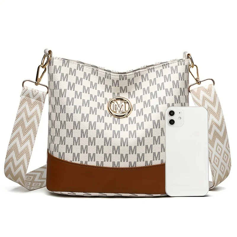 Stylish Letter Printed Crossbody Bag, Perfect Women's Synthetic Leather Shoulder Bag with Zipper Closure for Casual & Outings