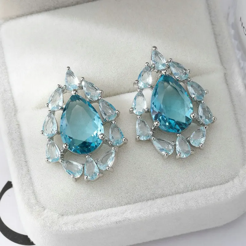 Bilincolor Fashion Cubic Zirconia Pink and Green Stud Earring for Women