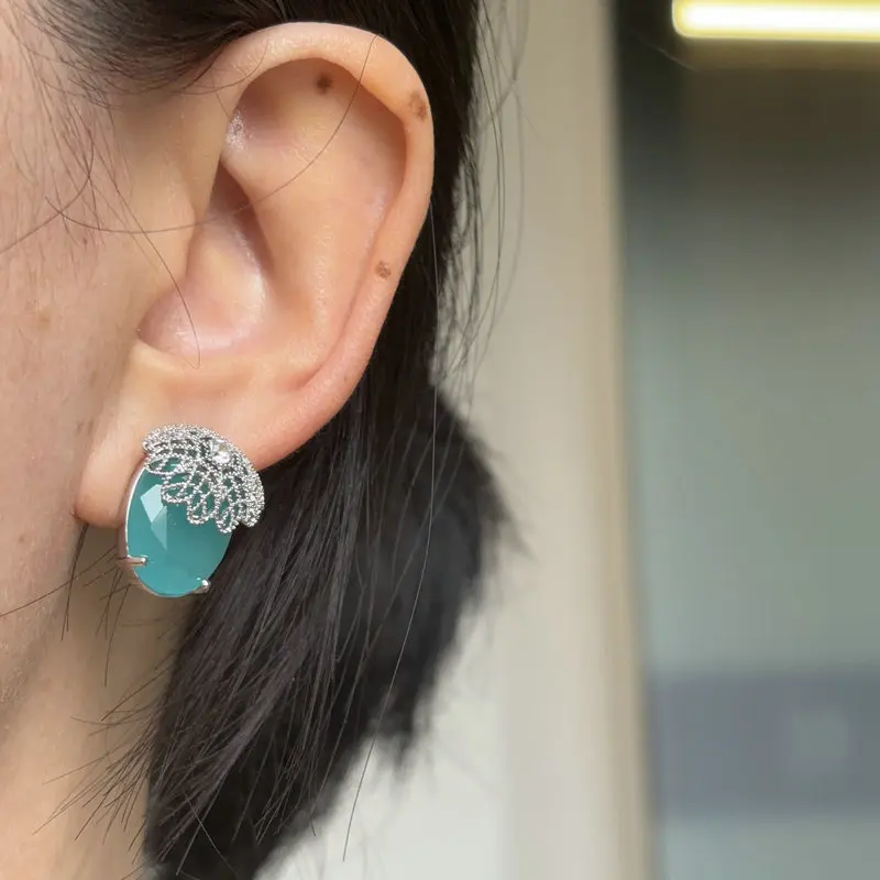Bilincolor Fashion Cubic Zirconia Pink and Green Stud Earring for Women