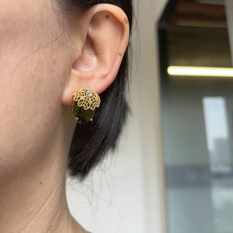 Bilincolor Fashion Cubic Zirconia Pink and Green Stud Earring for Women
