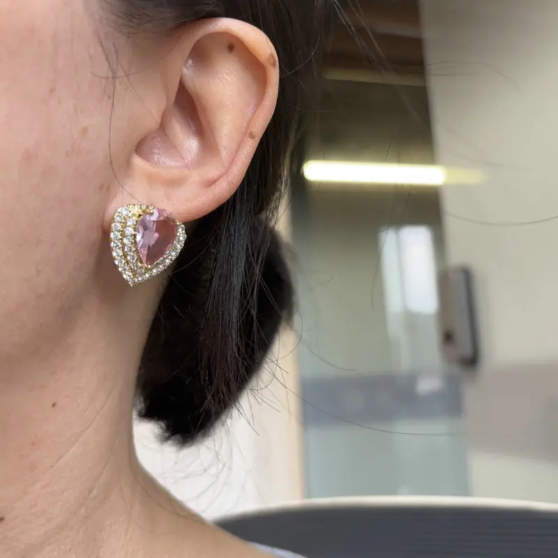 Bilincolor Fashion Cubic Zirconia Pink and Green Stud Earring for Women