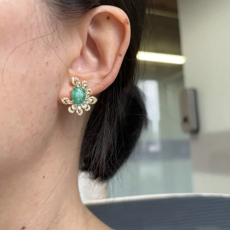 Bilincolor Fashion Cubic Zirconia Pink and Green Stud Earring for Women