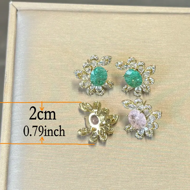 Bilincolor Fashion Cubic Zirconia Pink and Green Stud Earring for Women