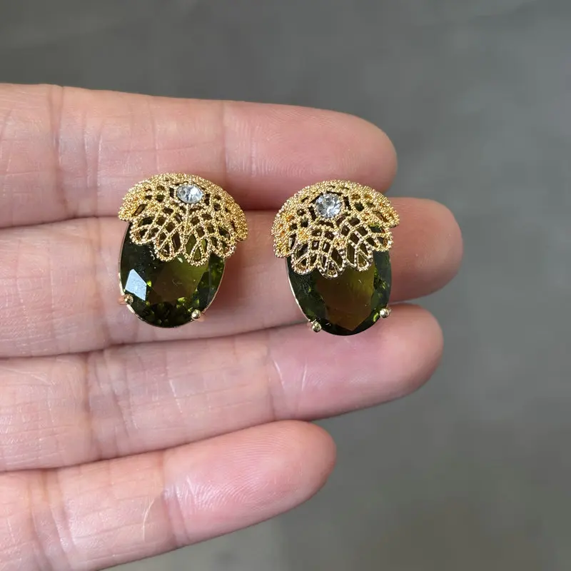 Bilincolor Fashion Cubic Zirconia Pink and Green Stud Earring for Women