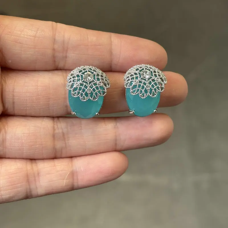 Bilincolor Fashion Cubic Zirconia Pink and Green Stud Earring for Women