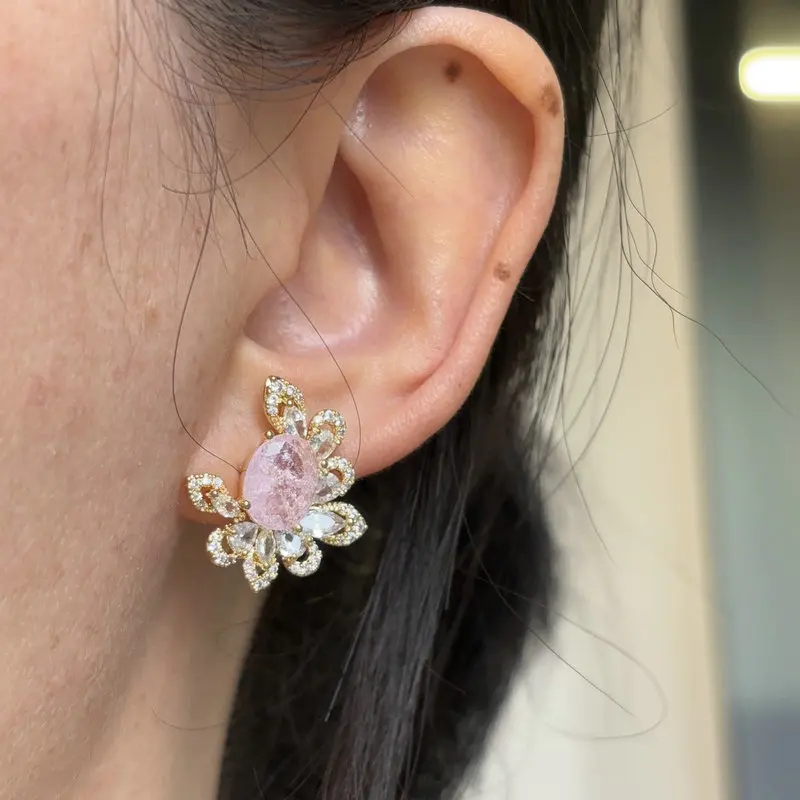 Bilincolor Fashion Cubic Zirconia Pink and Green Stud Earring for Women