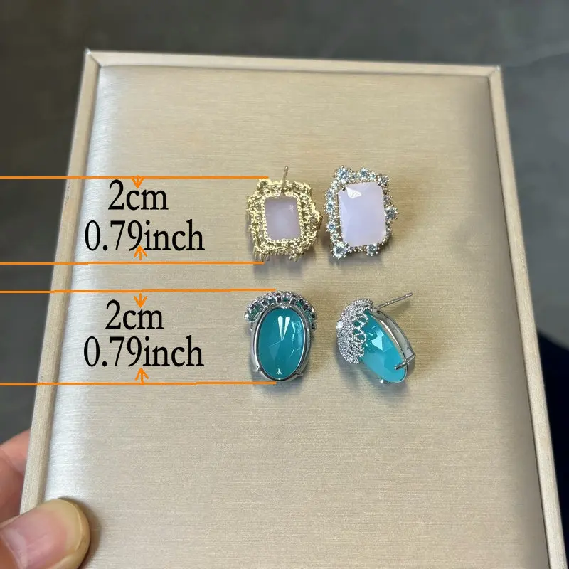 Bilincolor Fashion Cubic Zirconia Pink and Green Stud Earring for Women