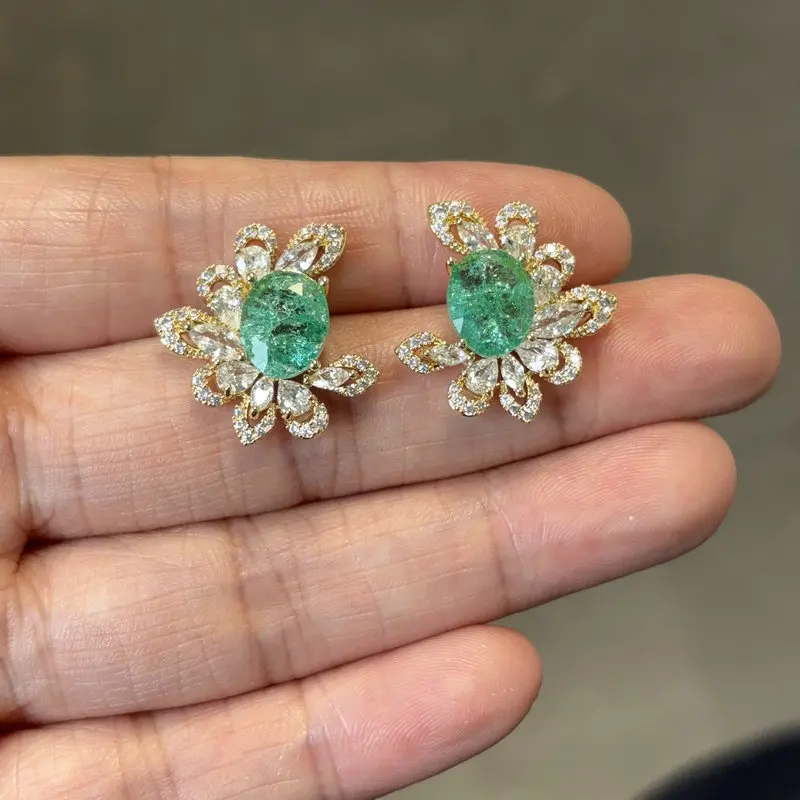 Bilincolor Fashion Cubic Zirconia Pink and Green Stud Earring for Women