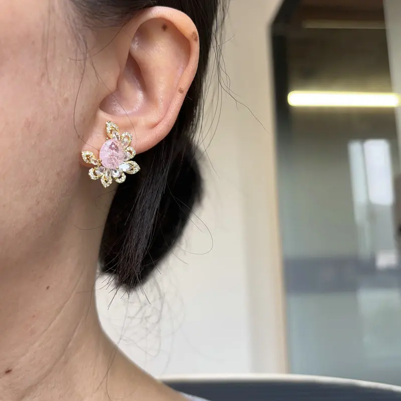 Bilincolor Fashion Cubic Zirconia Pink and Green Stud Earring for Women