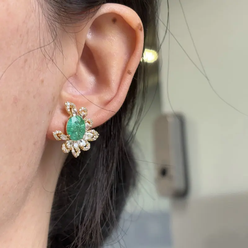 Bilincolor Fashion Cubic Zirconia Pink and Green Stud Earring for Women