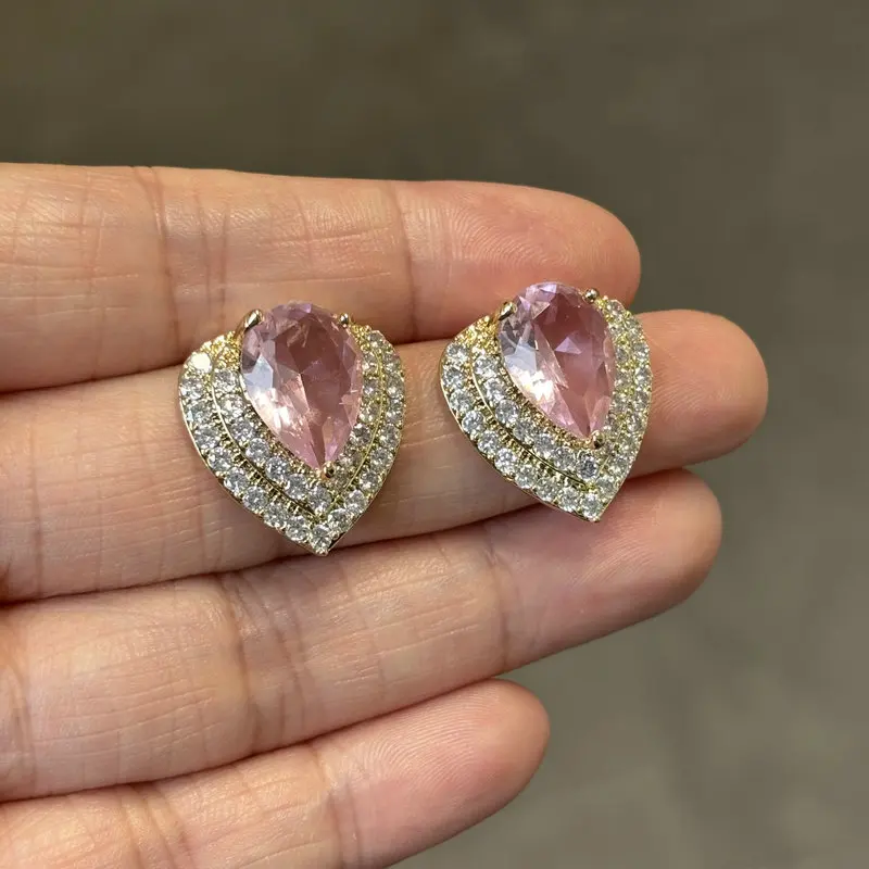 Bilincolor Fashion Cubic Zirconia Pink and Green Stud Earring for Women