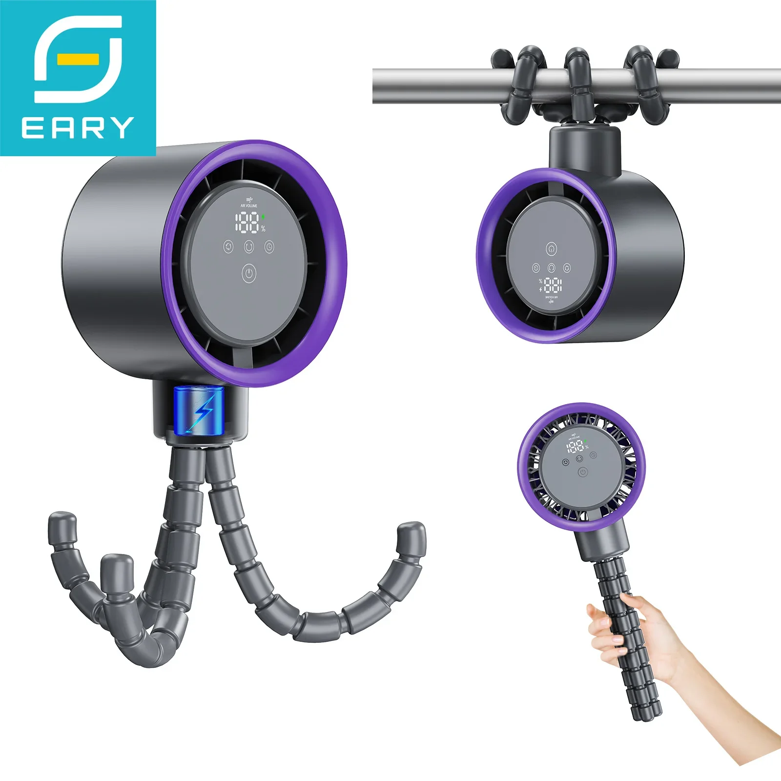 Eary Portable Magnetic Fan With 1200mAh Battery Usb Rechargeable 180 Adjustable 4 Speed Wind Personal Ultra-thin Air Cooling Fan