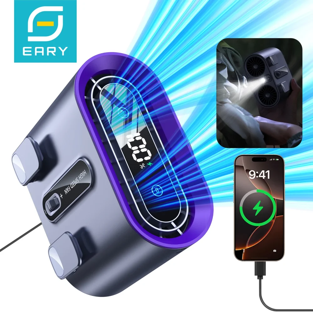 Eary Portable Magnetic Fan With 1200mAh Battery Usb Rechargeable 180 Adjustable 4 Speed Wind Personal Ultra-thin Air Cooling Fan