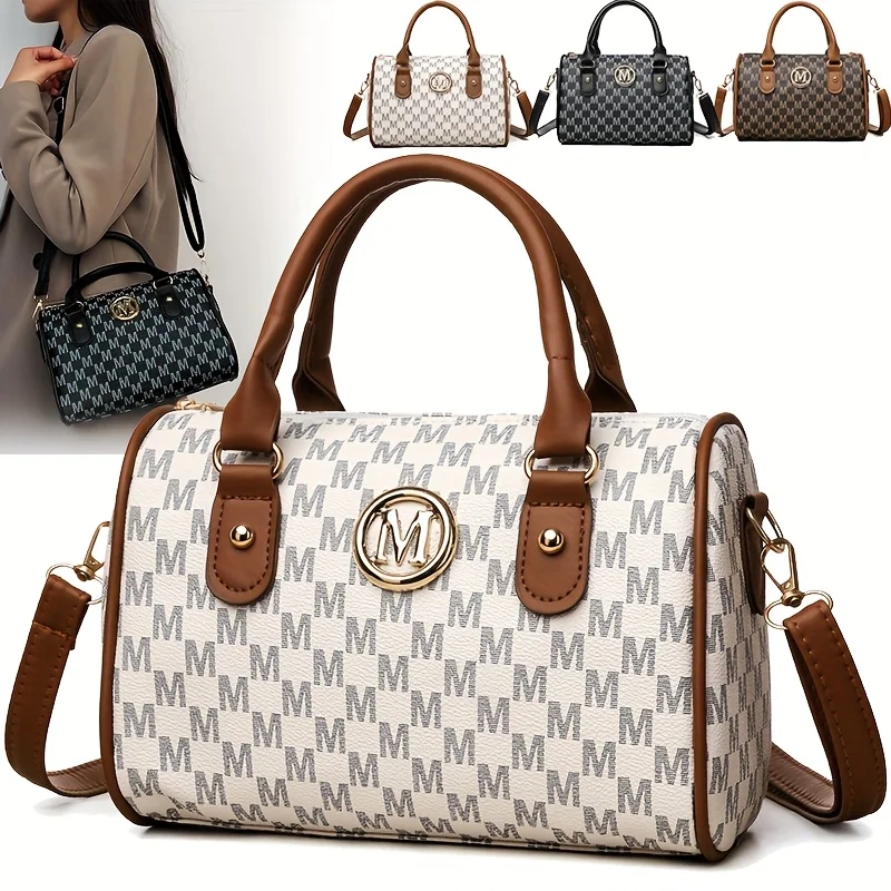 Women Alphabet Shoulder Bag with Golden "M" Logo, Synthetic Faux Leather Small Crossbody Bag for Work, Travel, Parties, and Gift