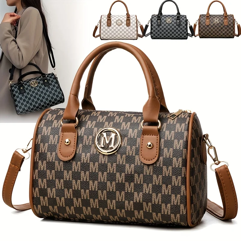 Women Alphabet Shoulder Bag with Golden "M" Logo, Synthetic Faux Leather Small Crossbody Bag for Work, Travel, Parties, and Gift