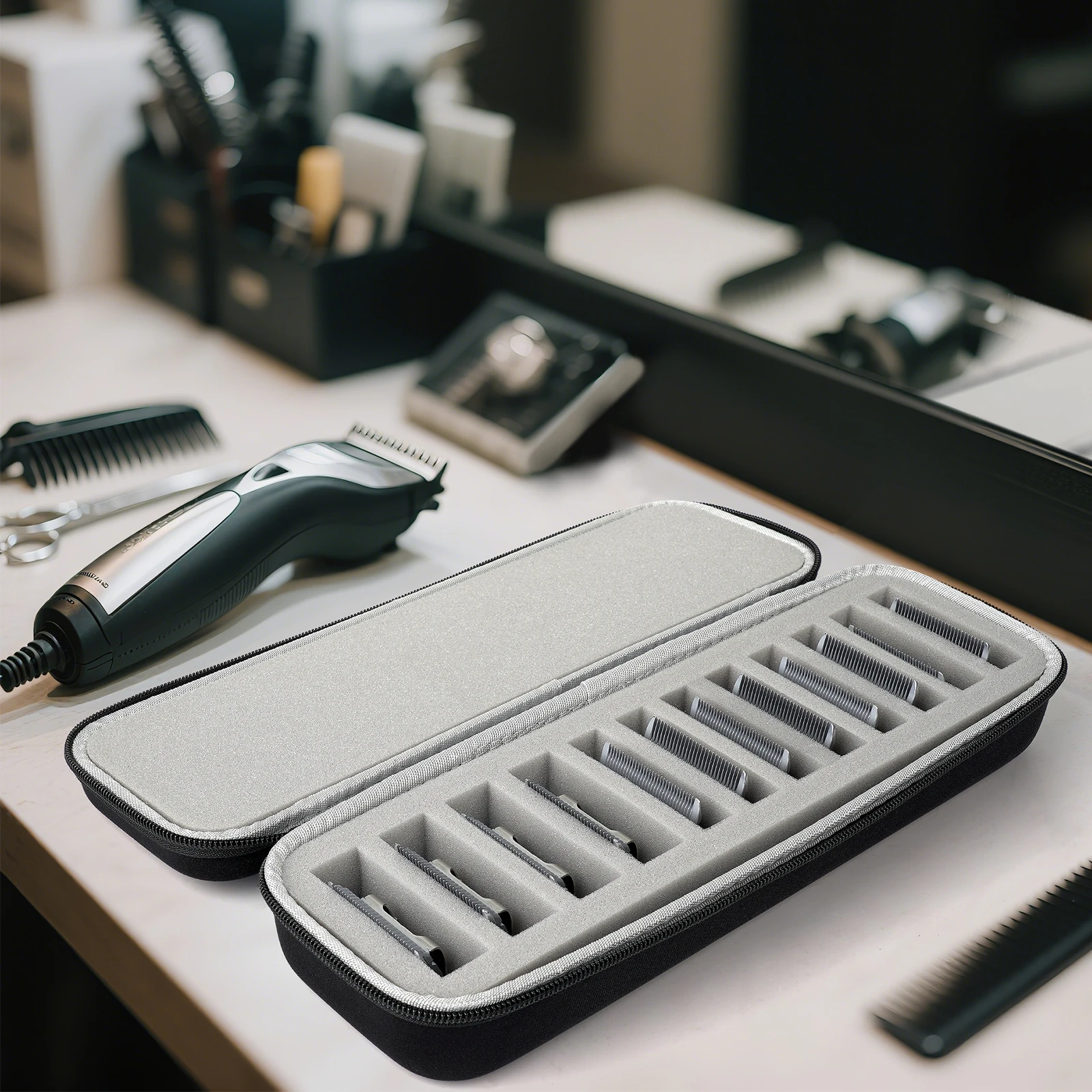Grooming Clipper Blade Home Storage Case Holder Organizer - Hard Travel Carrying Storage Holds 12 Blades Bag