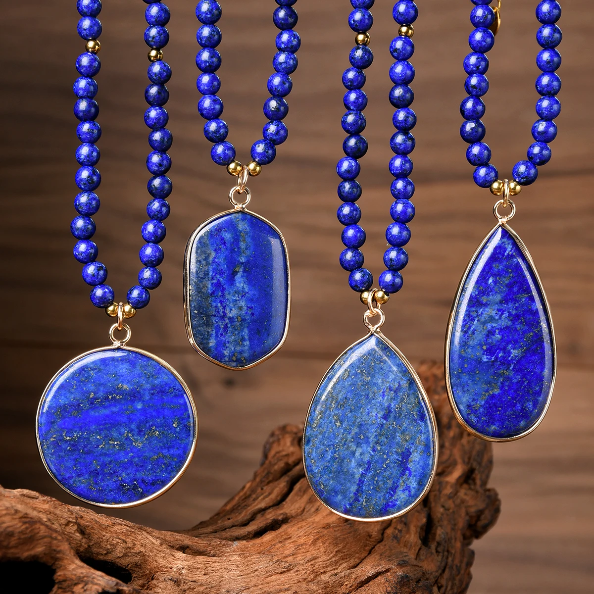 Natural Stone Lapis Round Water Drop Pendant Choker Necklace Bohemian Women's Luxury Banquet Party Handmade Jewelry